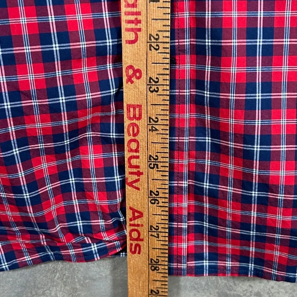 Banana Republic Mens Slim Flex Fit Tech Stretch Cotton Plaid Shirt Red Navy M